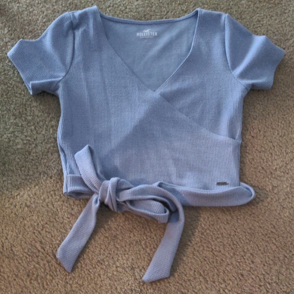Hollister soft blue faux wrap top